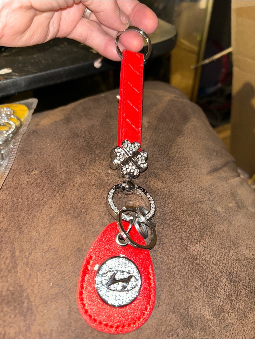 Red Crystal Hyundai Keychain with Strap